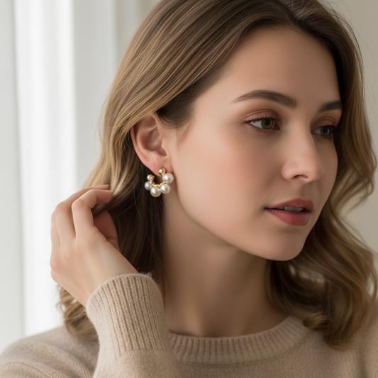 5 Joint Pearl Hoop Earrings