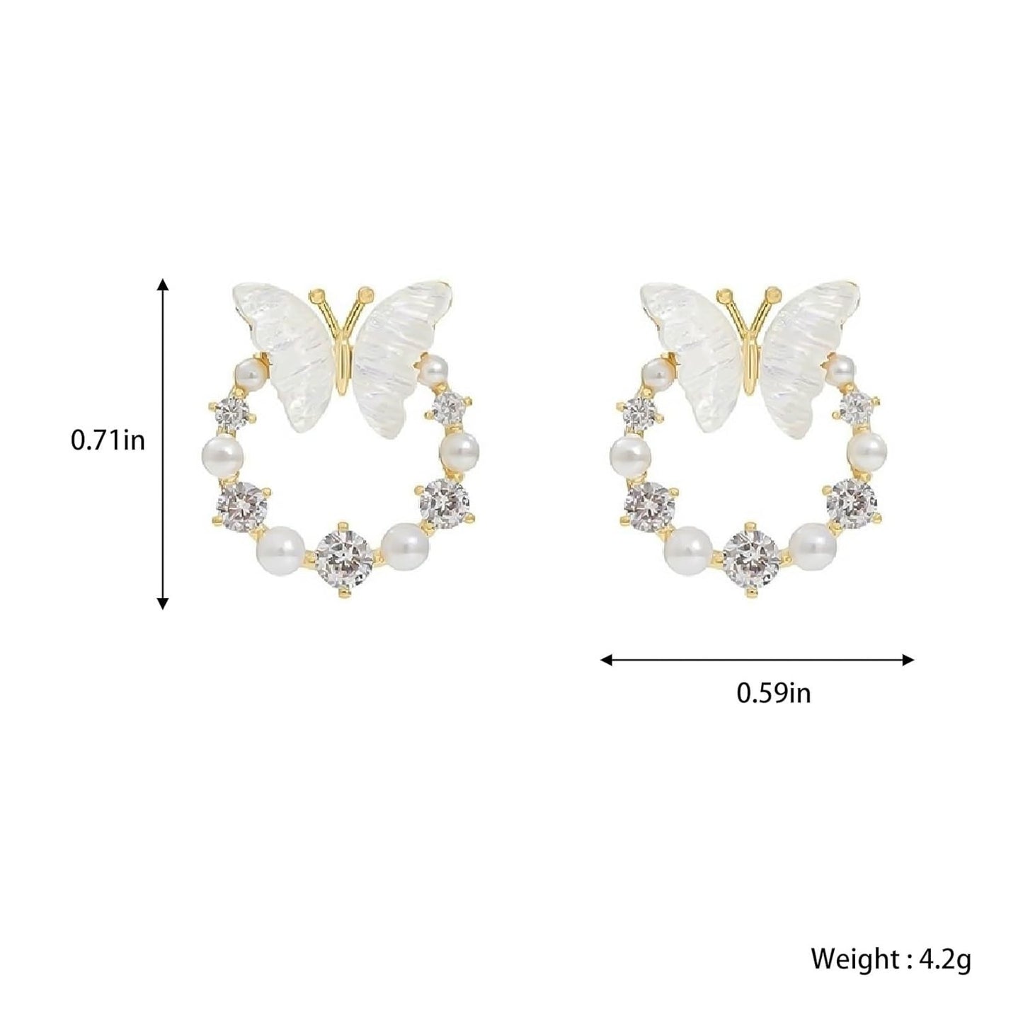 Circle Butterfly Diamond Stud Earrings