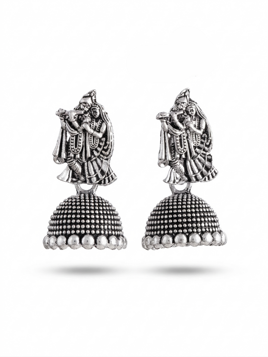 Oxidized Radha Krishna Jhumka Earrings