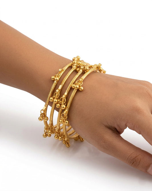Gold Ghungroo Kashmiri Bangles (Set of 4)