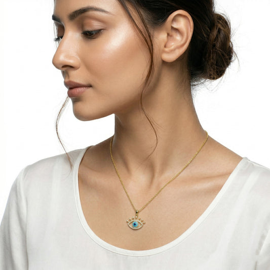 Evil Eye Necklace Gold Plated with Blue Stone