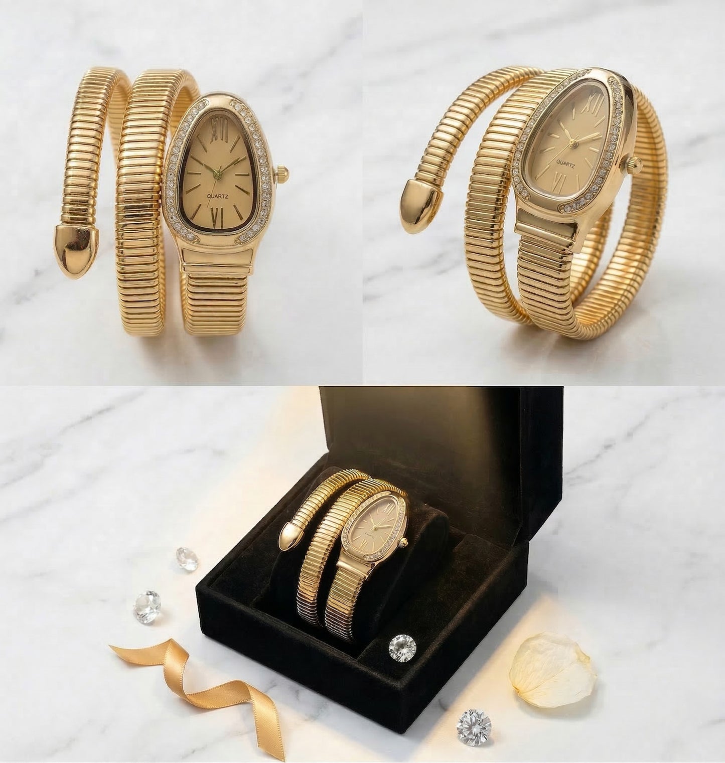 Snake Wrap Watch Gold Dial