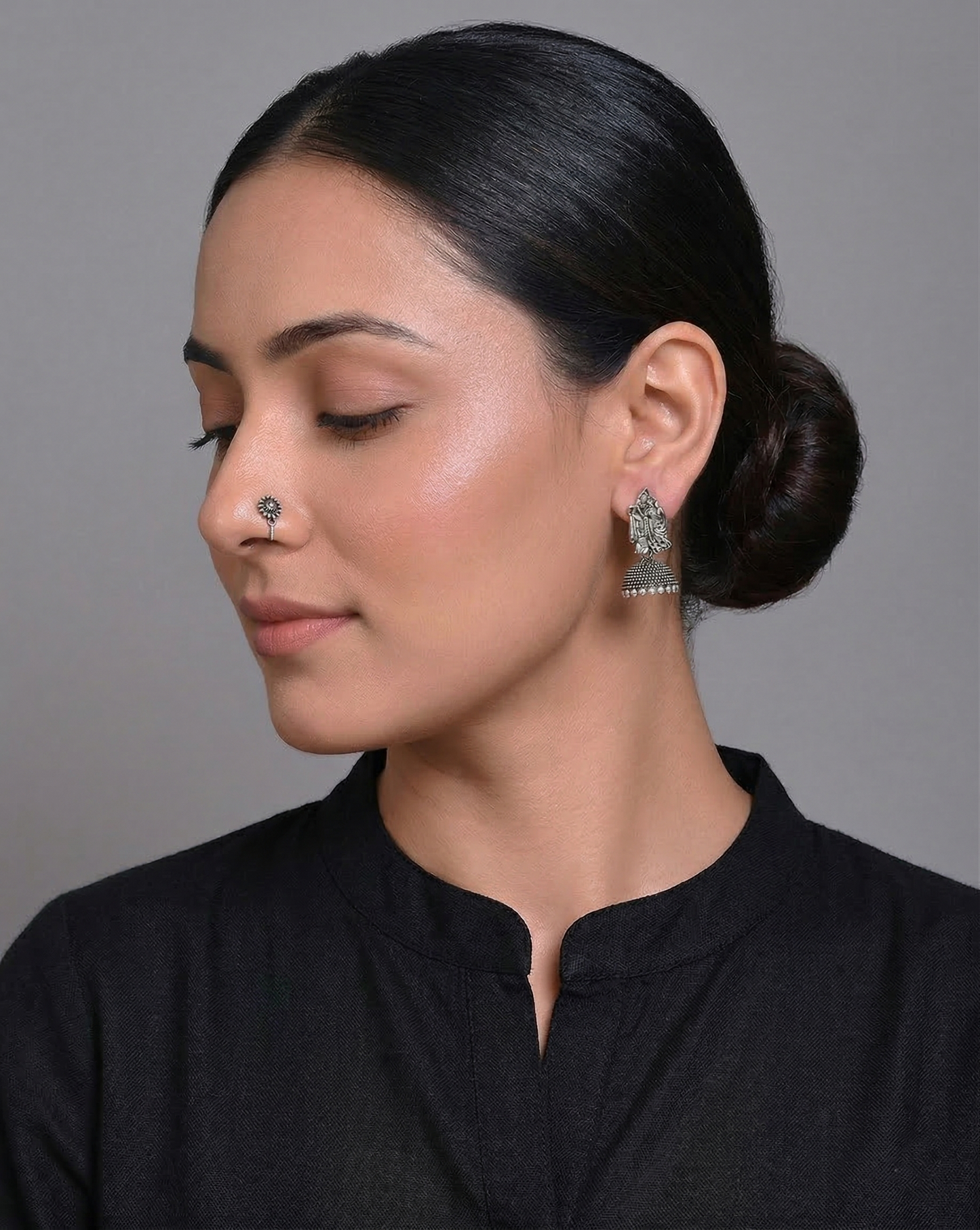 Oxidized Radha Krishna Jhumka Earrings
