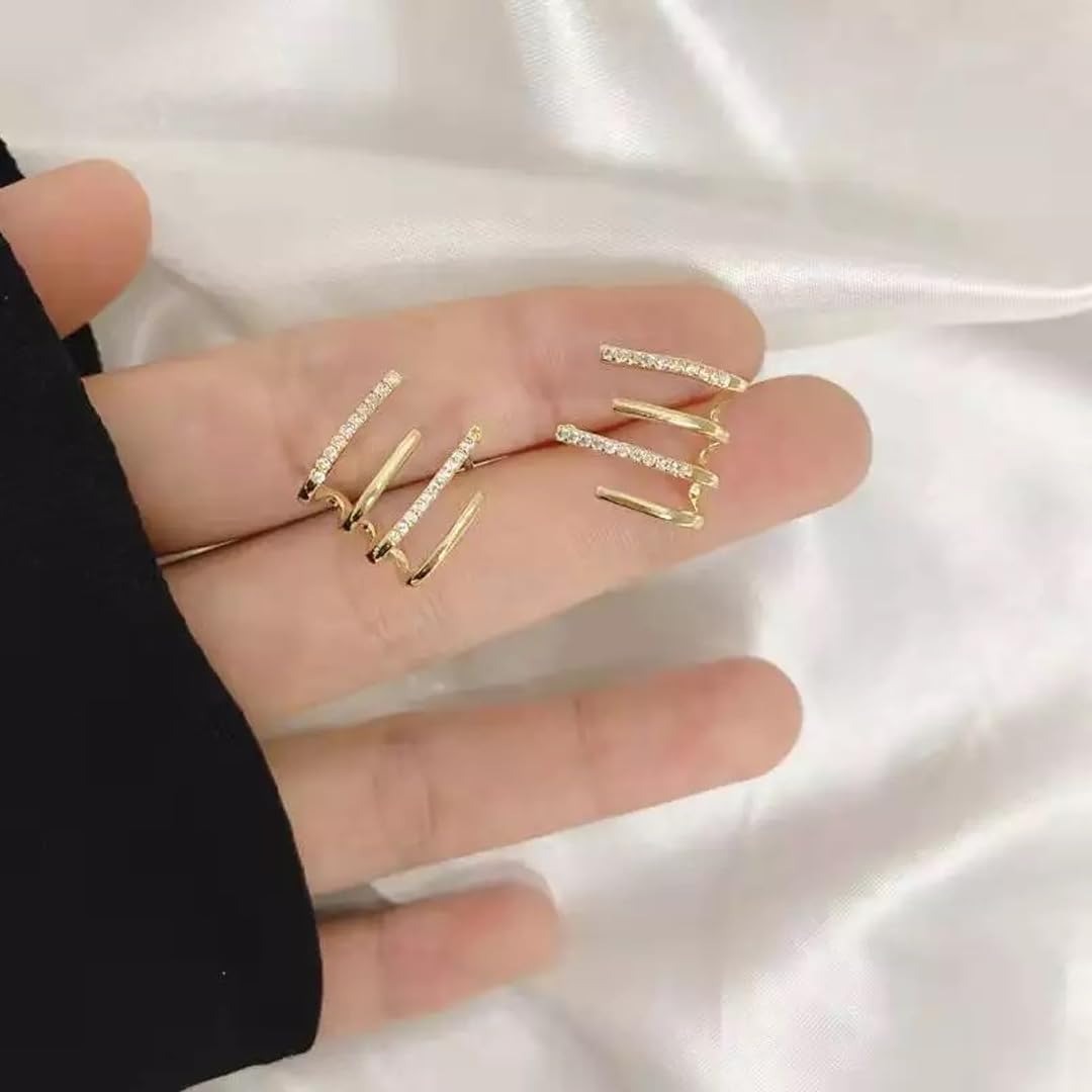 Trendy 4 line fake piercing stud earring