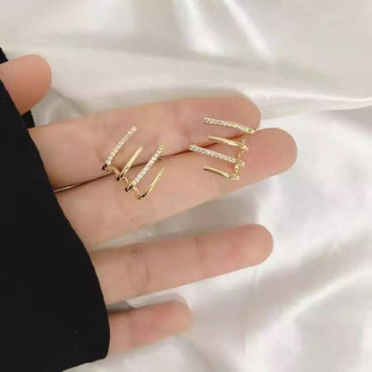 Trendy 4 line fake piercing stud earring