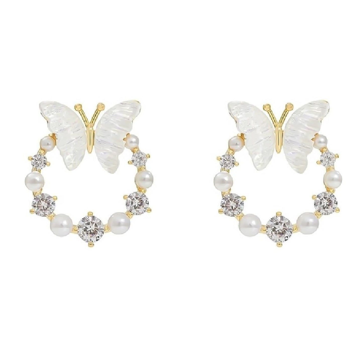 Circle Butterfly Diamond Stud Earrings