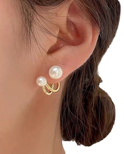2 in 1 Elegant Double Pearl Stud Earrings