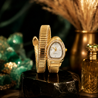 Single Layer Snake Wrap Watch White Dial