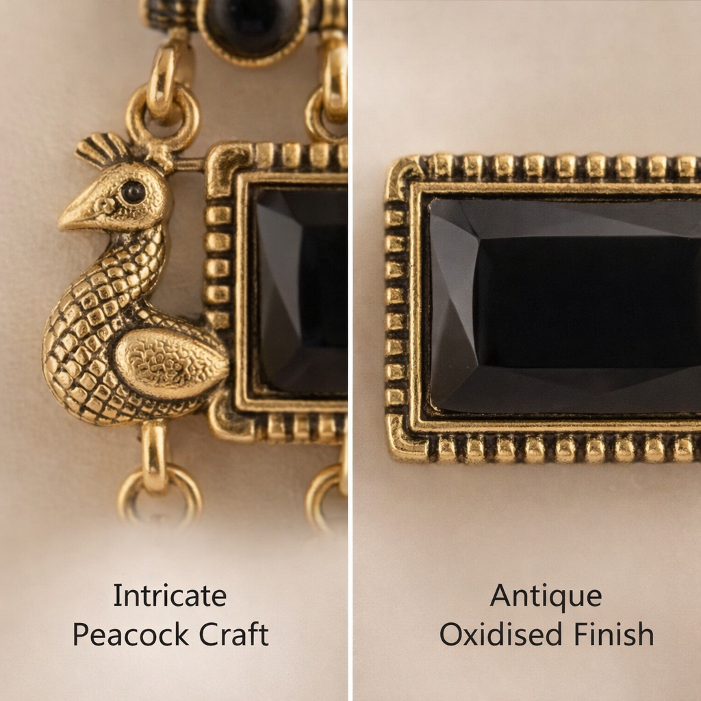 Black Jhumki Peacock Traditional Earrings