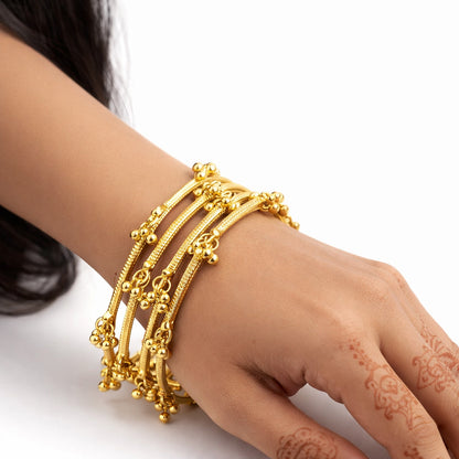 Gold Ghungroo Kashmiri Bangles  (Set of 4)