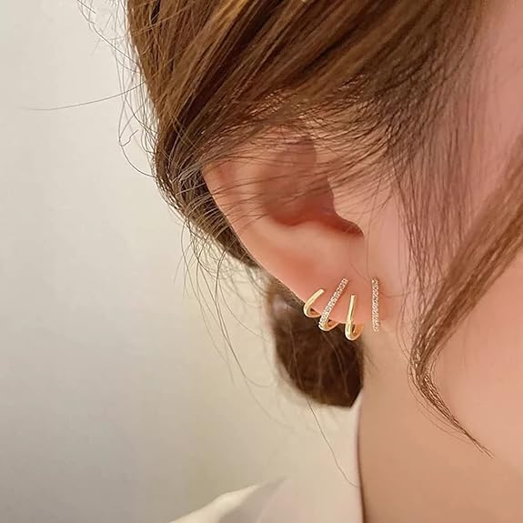 Trendy 4 line fake piercing stud earring