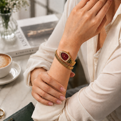 Single Layer Snake Wrap Watch Maroon Dial