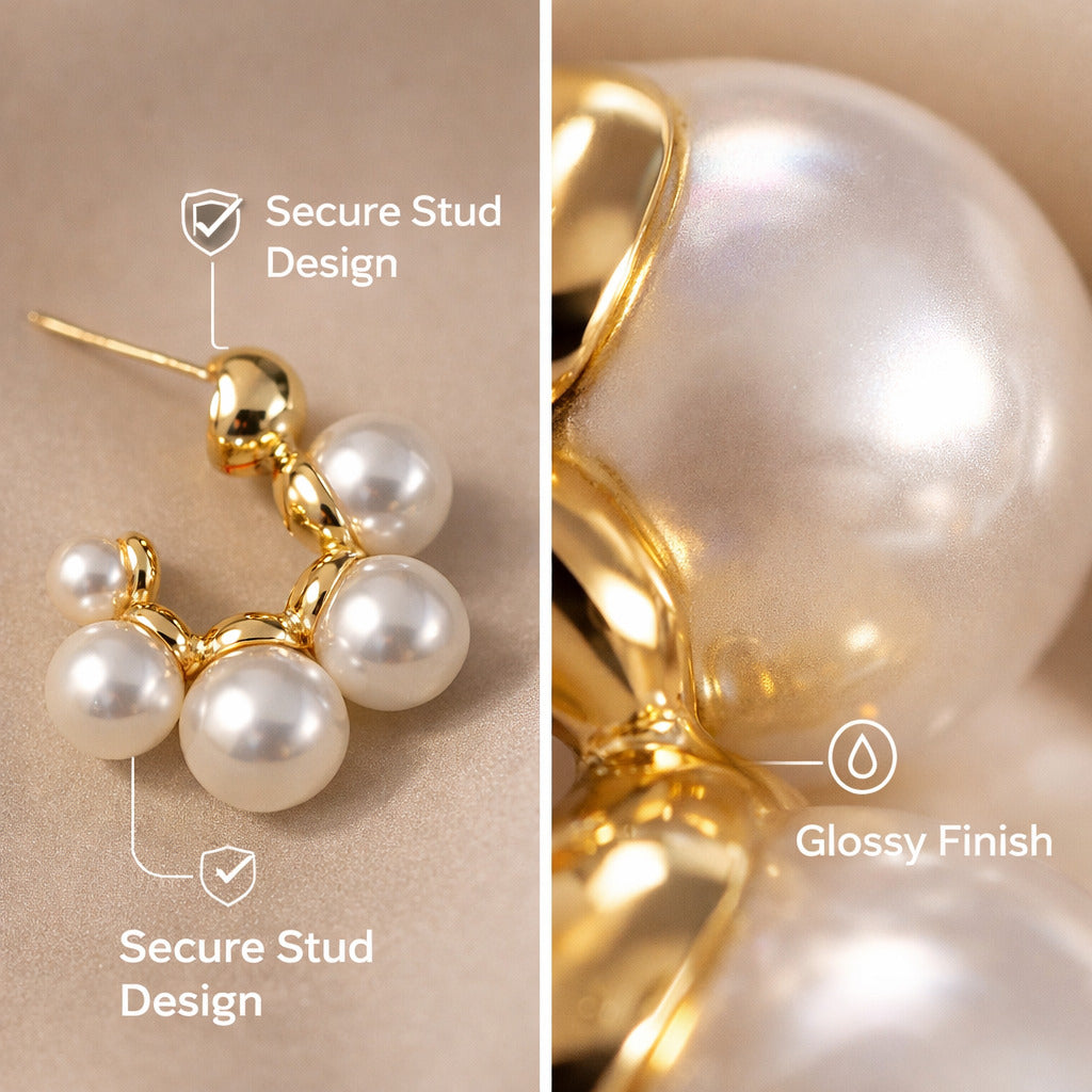 5 Joint Pearl Hoop Earrings