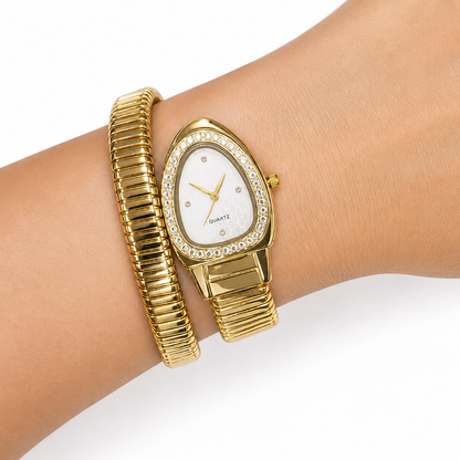 Single Layer Snake Wrap Watch White Dial