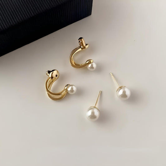 2 in 1 Elegant Double Pearl Stud Earrings