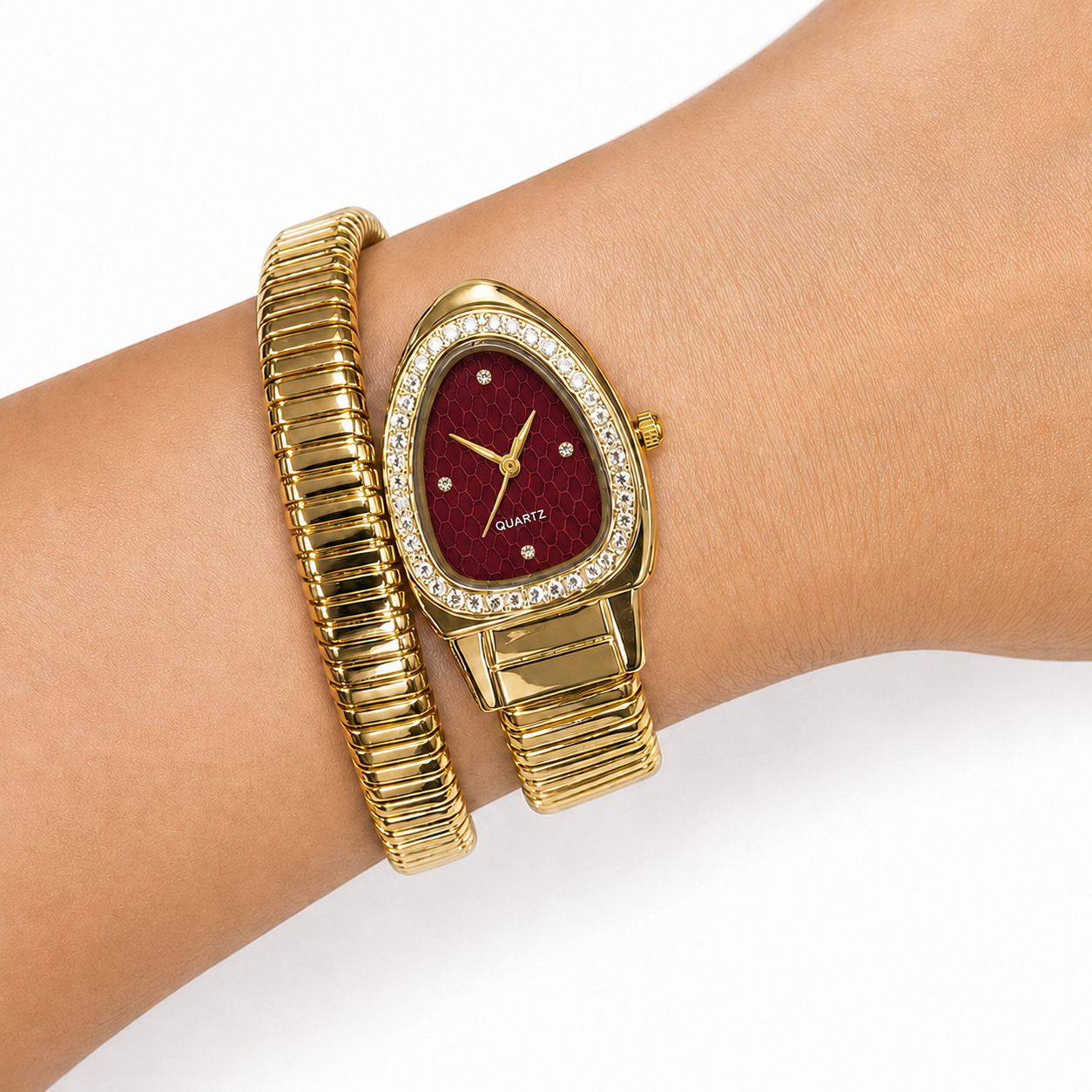 Single Layer Snake Wrap Watch Maroon Dial