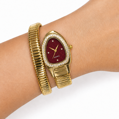 Single Layer Snake Wrap Watch Maroon Dial