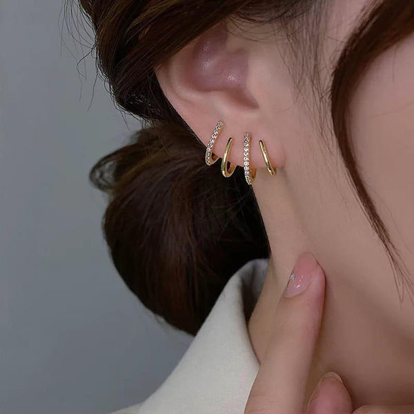 Trendy 4 line fake piercing stud earring