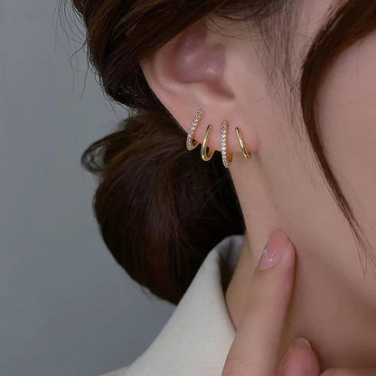 Trendy 4 line fake piercing stud earring