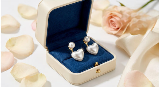 Convertible 2-in-1 White Heart Pearl Stud Drop Earrings