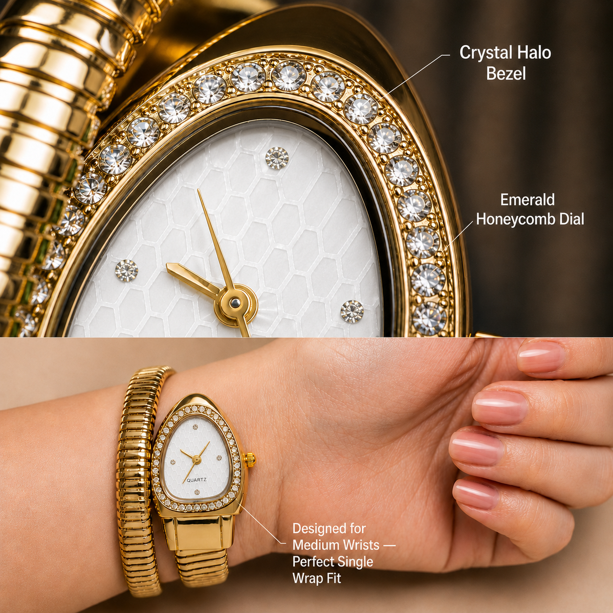 Single Layer Snake Wrap Watch White Dial