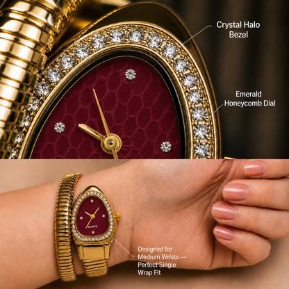 Single Layer Snake Wrap Watch Maroon Dial