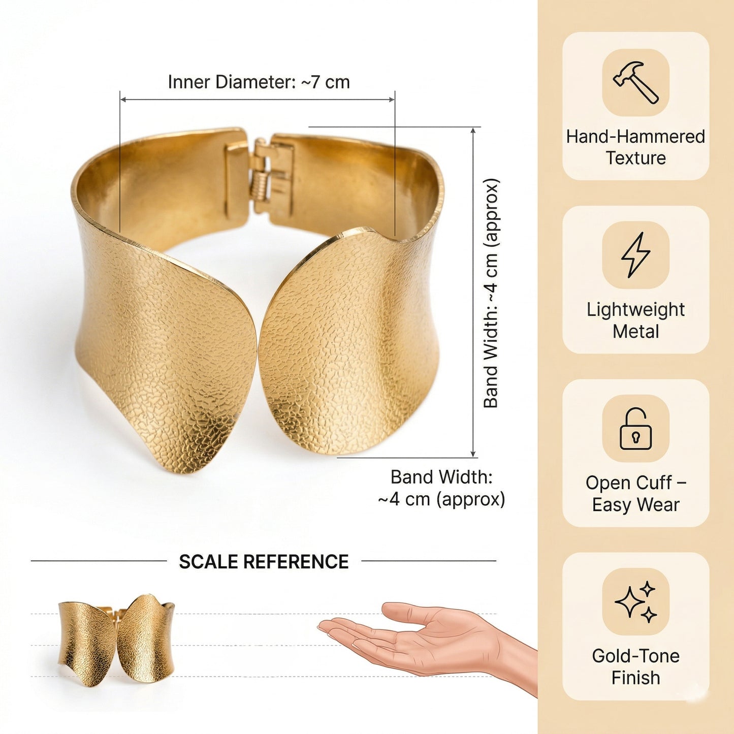 2-in-1 Open Cuff Hammered Bracelet