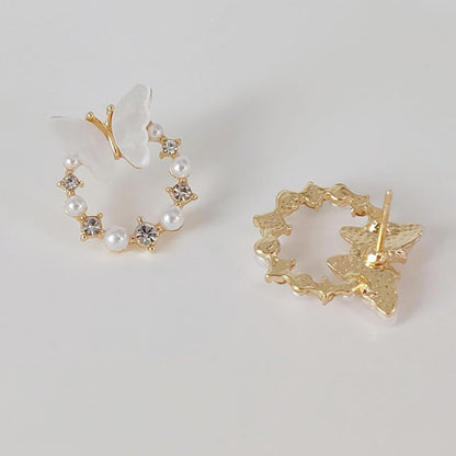 Circle Butterfly Diamond Stud Earrings