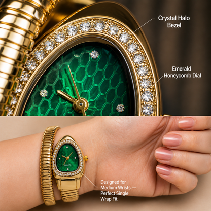 Single Layer Snake Wrap Watch Green Dial