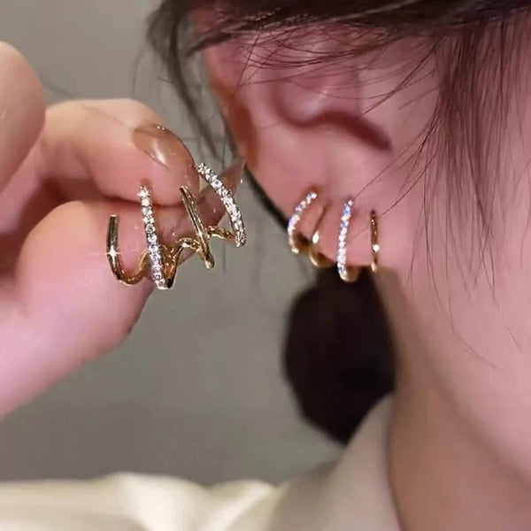 Trendy 4 line fake piercing stud earring