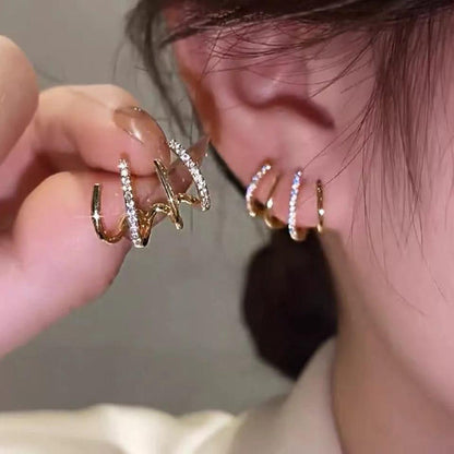 Trendy 4 line fake piercing stud earring
