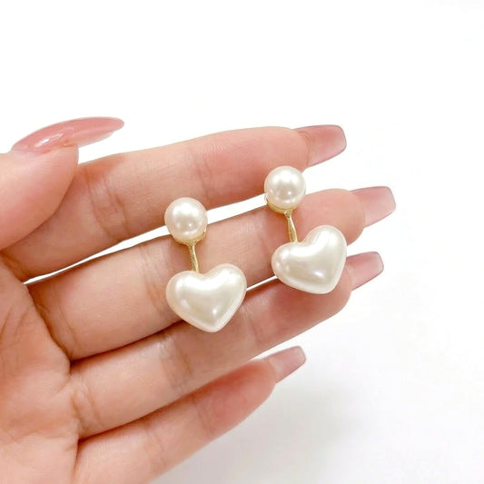 Convertible 2-in-1 White Heart Pearl Stud Drop Earrings