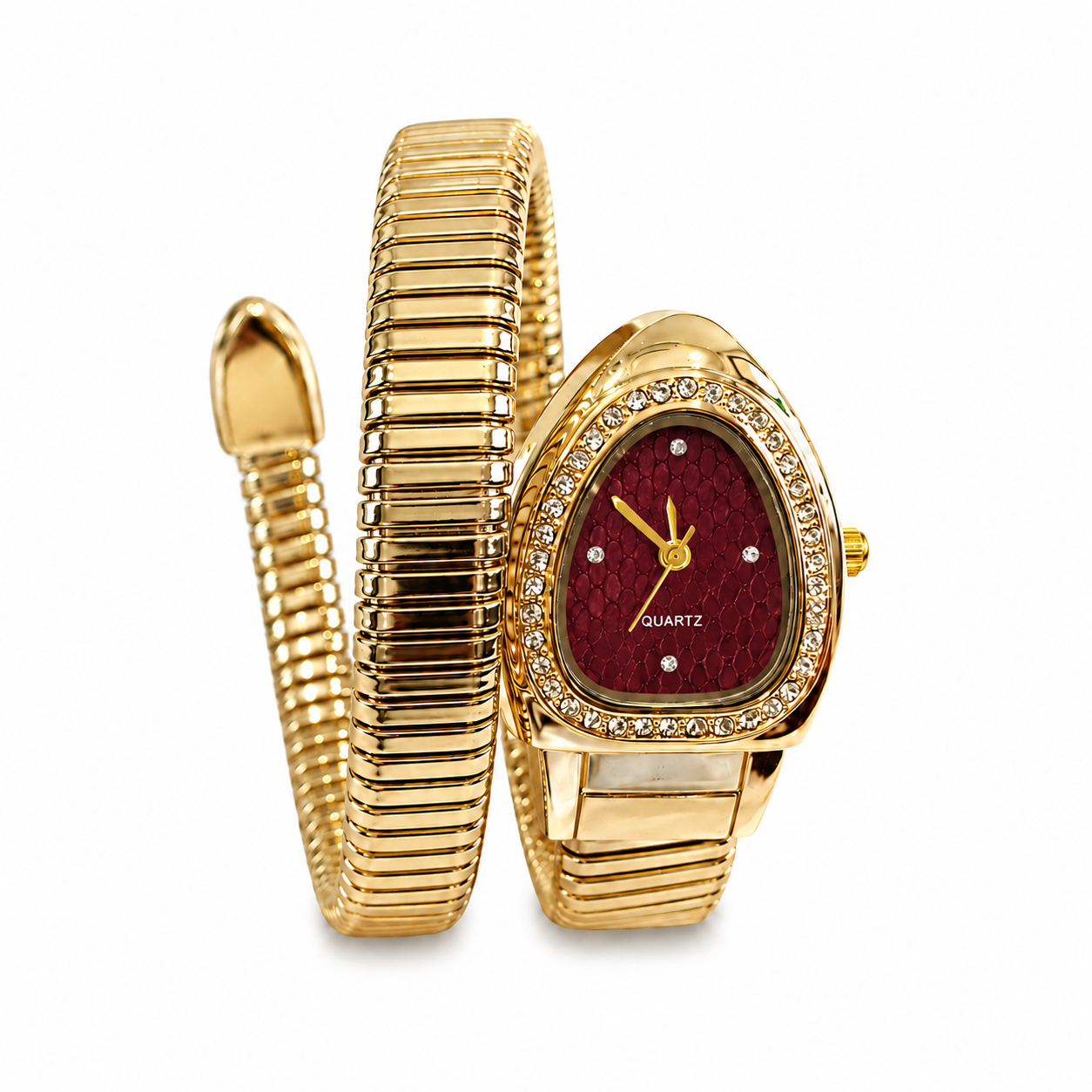 Single Layer Snake Wrap Watch Maroon Dial