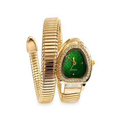 Single Layer Snake Wrap Watch Green Dial