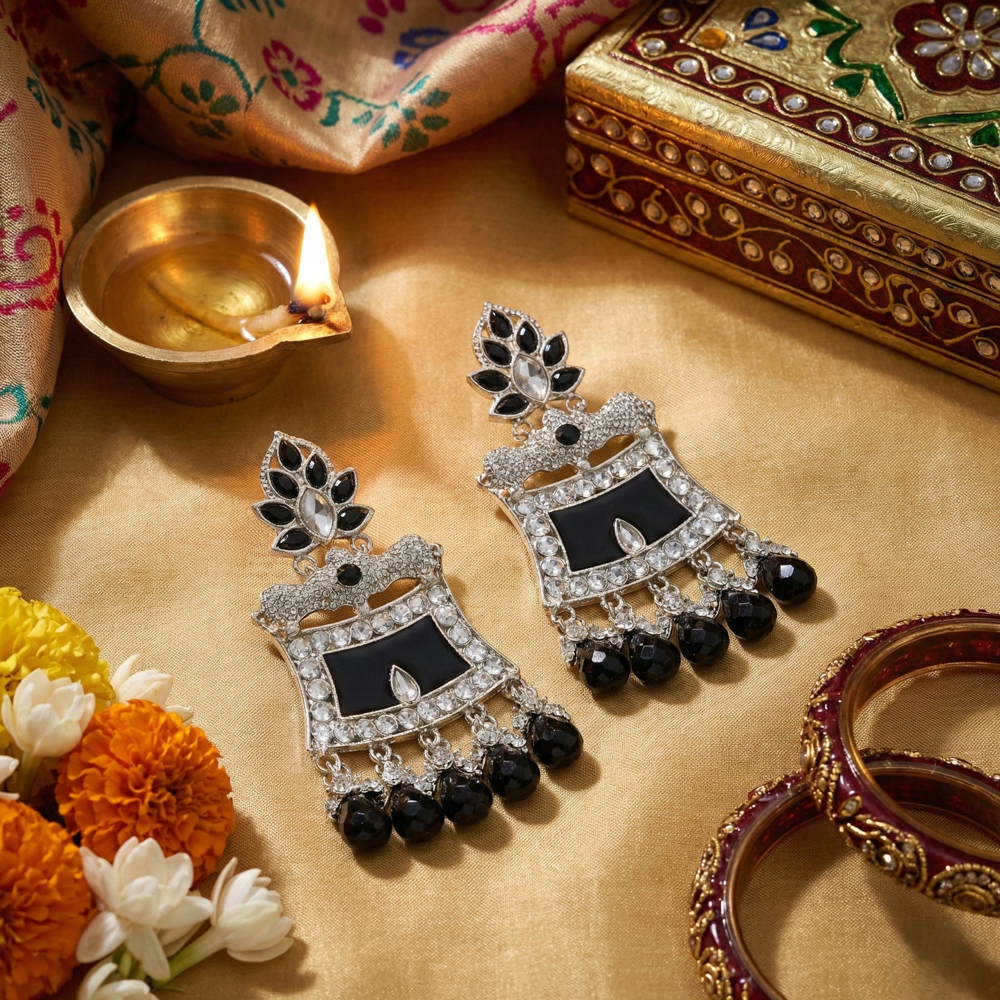 Black Jhumki Traditional Earrings