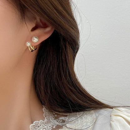 2 in 1 Elegant Double Pearl Stud Earrings