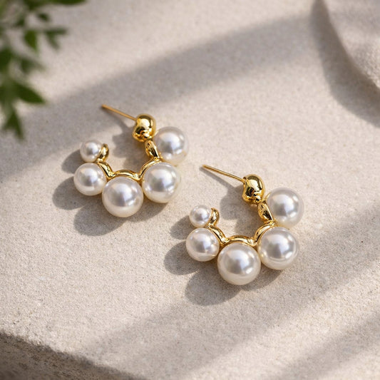 5 Joint Pearl Hoop Earrings