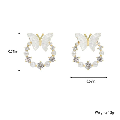 Circle Butterfly Diamond Stud Earrings