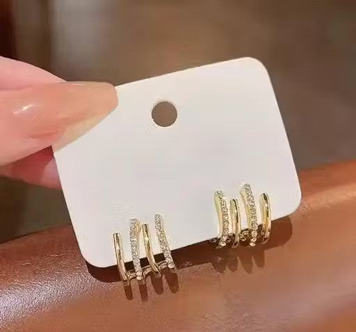 Trendy 4 line fake piercing stud earring