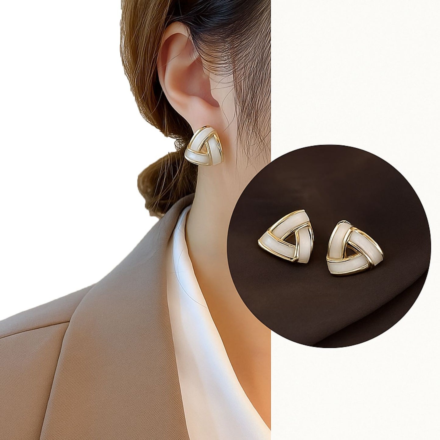 Triangle White Stud Earrings