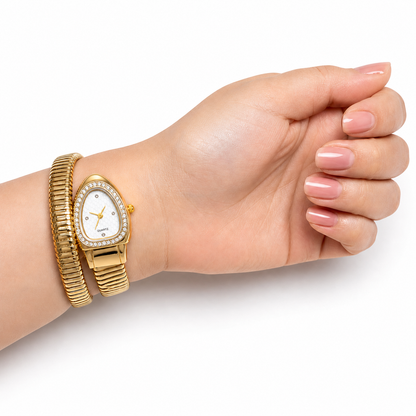 Single Layer Snake Wrap Watch White Dial