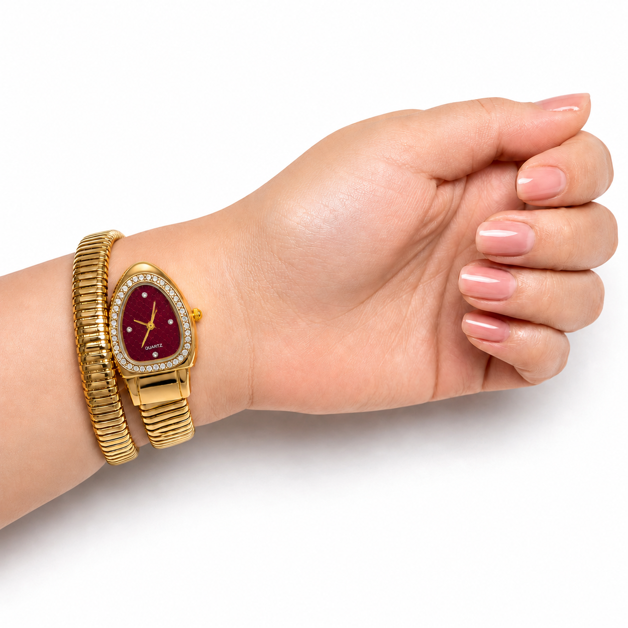 Single Layer Snake Wrap Watch Maroon Dial