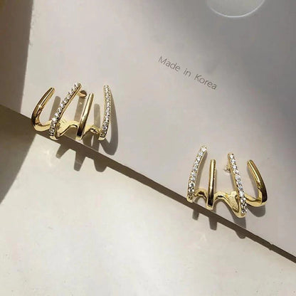 Trendy 4 line fake piercing stud earring