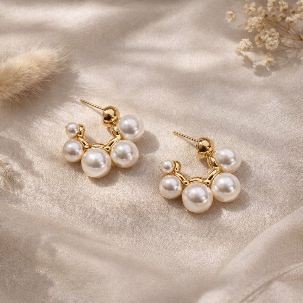 5 Joint Pearl Hoop Earrings