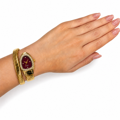 Single Layer Snake Wrap Watch Maroon Dial