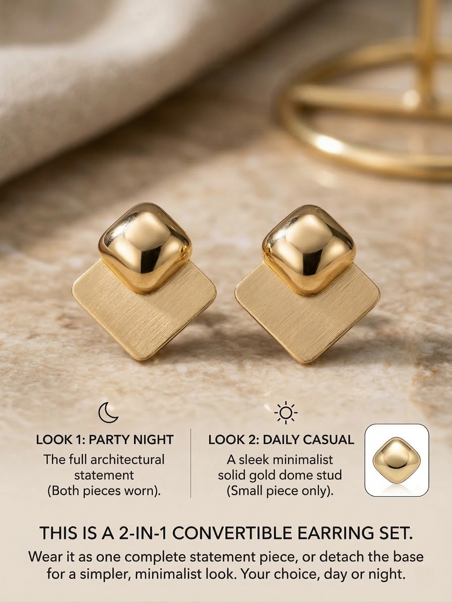 Convertible Geometric Design Earrings