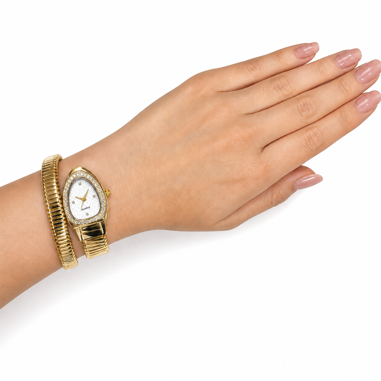 Single Layer Snake Wrap Watch White Dial