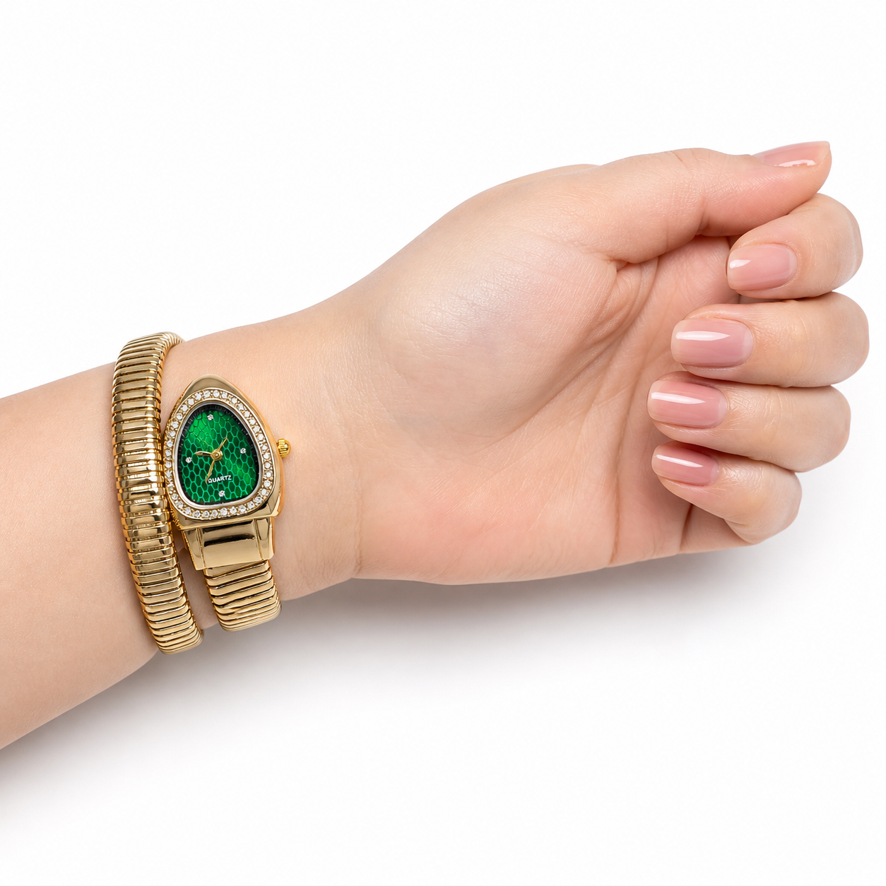 Single Layer Snake Wrap Watch Green Dial