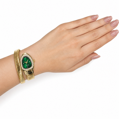 Single Layer Snake Wrap Watch Green Dial
