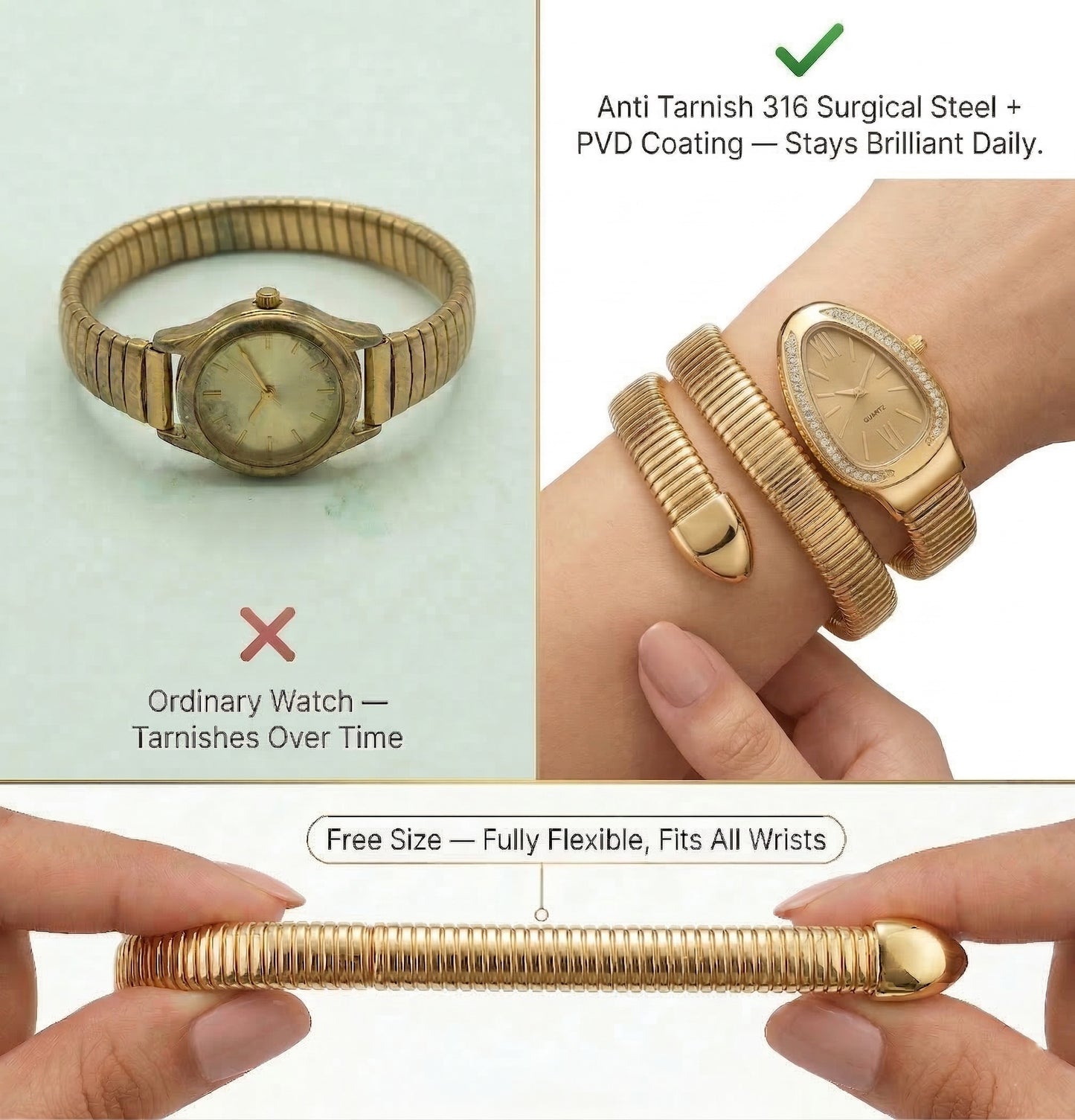 Snake Wrap Watch Gold Dial